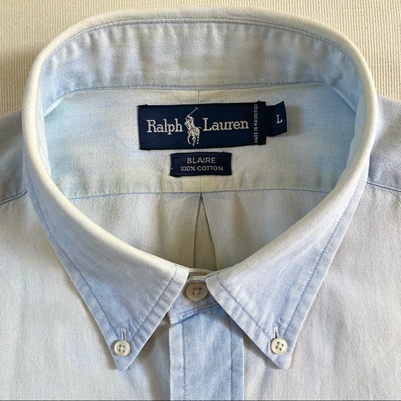 RALPH LAUREN BLAIRE 100% Cotton Men’s Shirt, Light Blue and White, Size Large - Picture 7 of 16